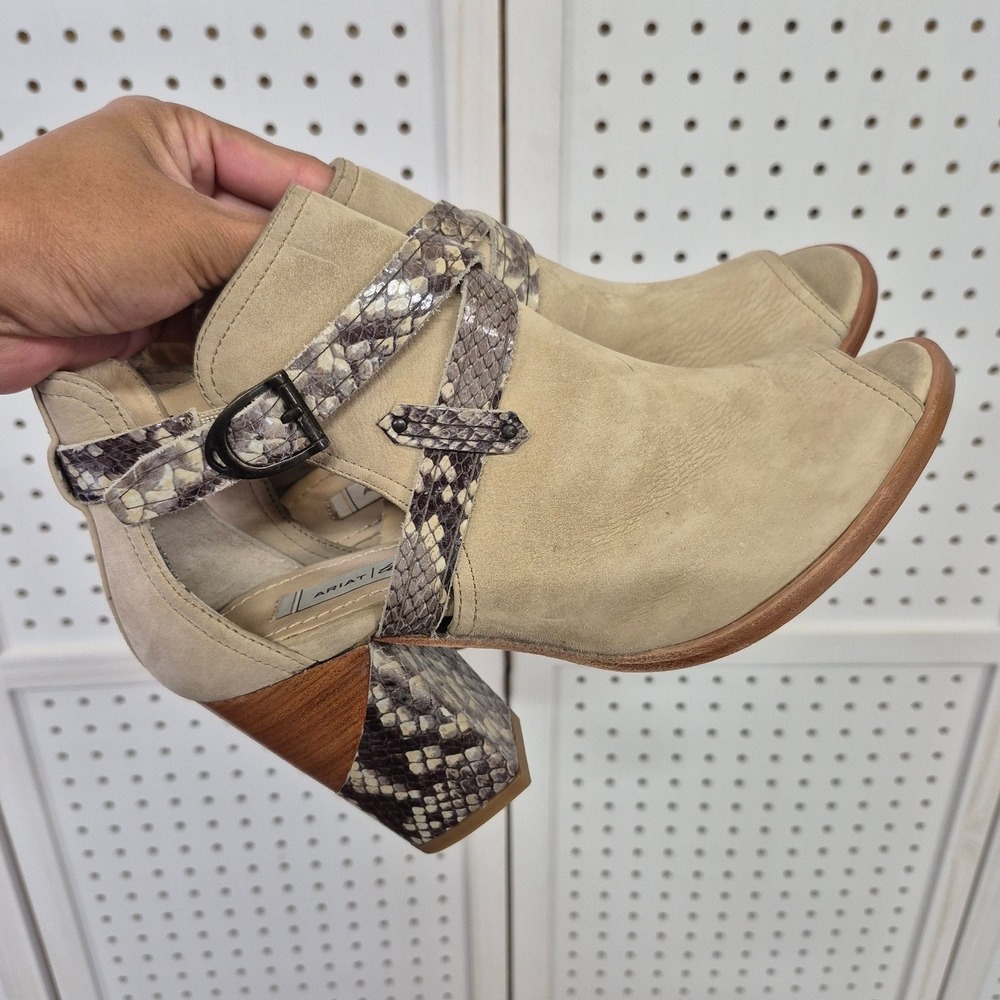 Ariat Two24 Womens Sand Leather Snakeskin Peep Toe Ankle Boots Size 7B